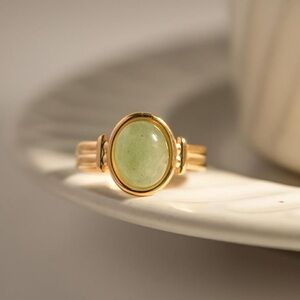 Gold Green Stone Ring | Adjustable